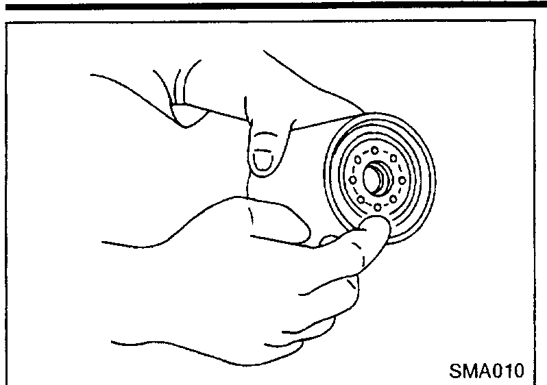 Hand applying CVT fluid to rubber seal of oil filter