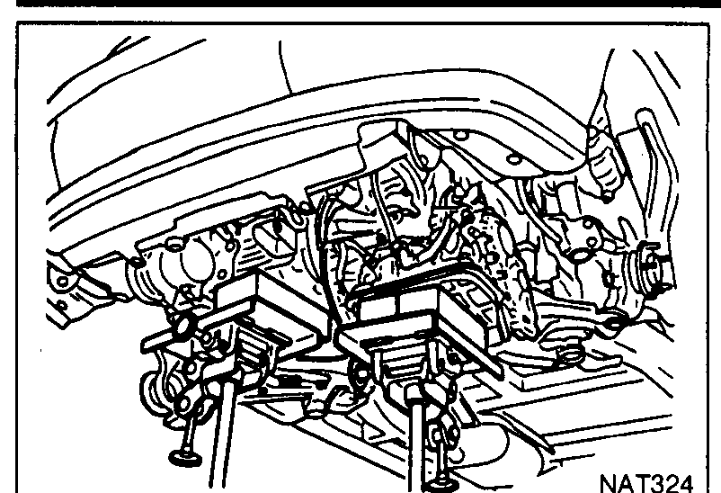Engine bay view with the crankshaft position sensor (OBD) called out — warning illustration for the removal-CAUTION (must remove the sensor before separating the transaxle to avoid damaging it).