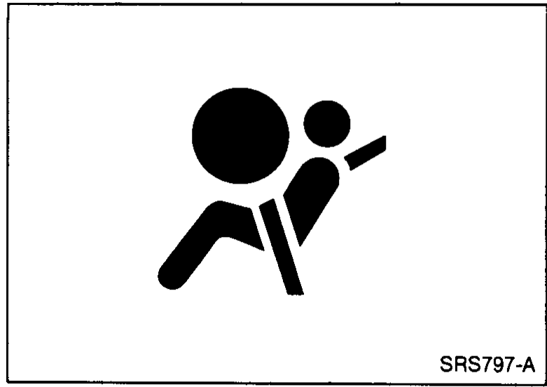 SRS "AIR BAG" warning lamp icon — silhouette of a seated person with an inflated air bag in front of the chest.