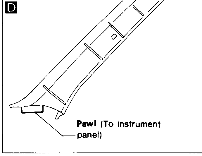 Detail D — front pillar garnish with Pawl (To instrument panel).