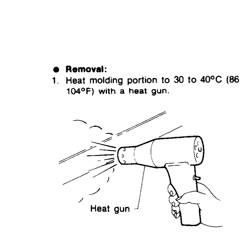 Heat-gun detail for callout 9 — directing heat onto a body-molding strip.