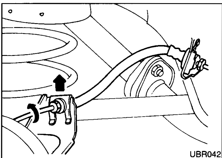 Detail showing removal of flare nut securing brake tube to hose, and withdrawal of lock spring.
