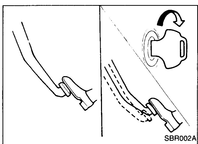 Operating check illustration: brake pedal depressed while engine is off — pedal stroke should not change. Arrow indicates pedal travel direction.
