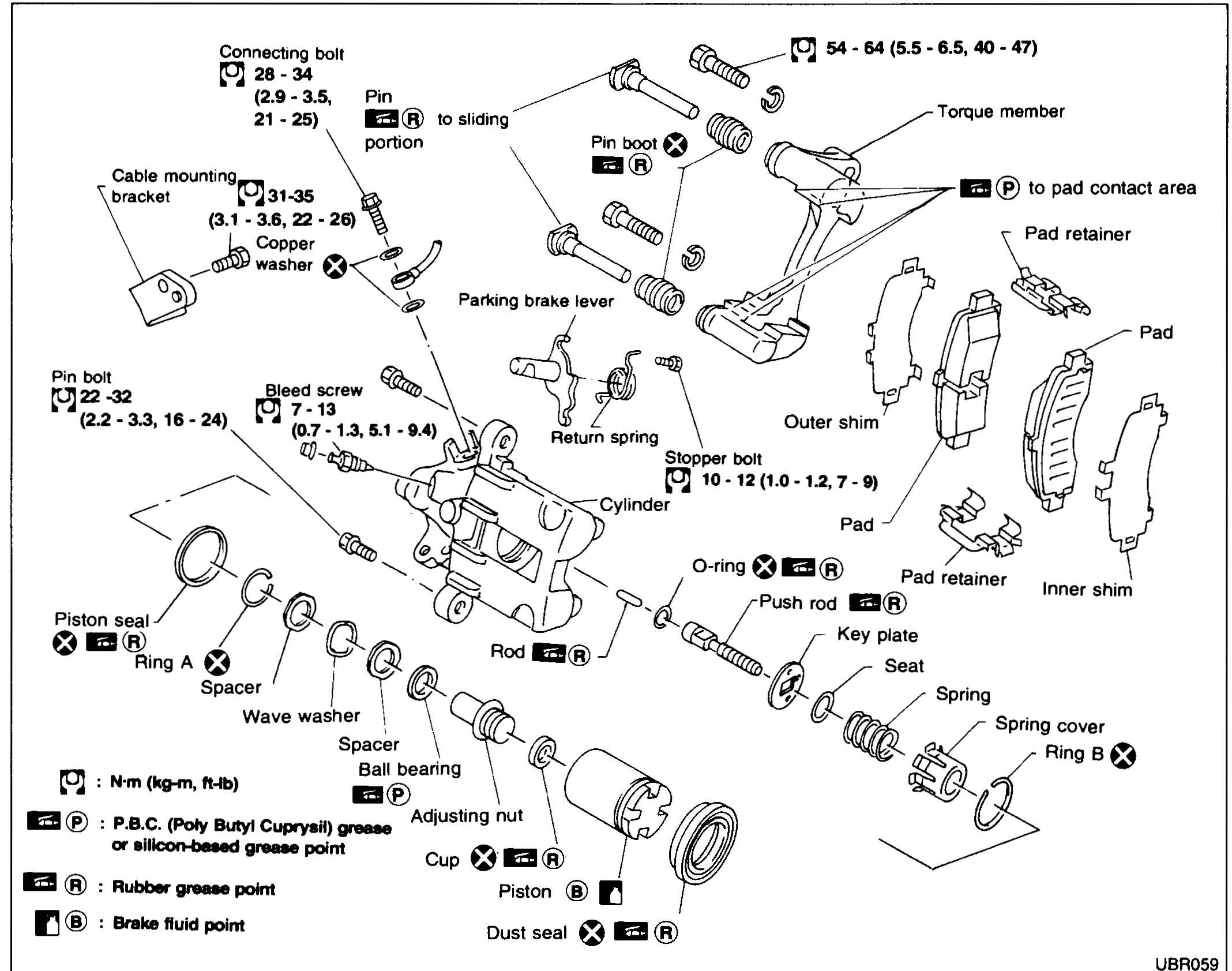 REAR DISC BRAKE — Exploded view / Removal