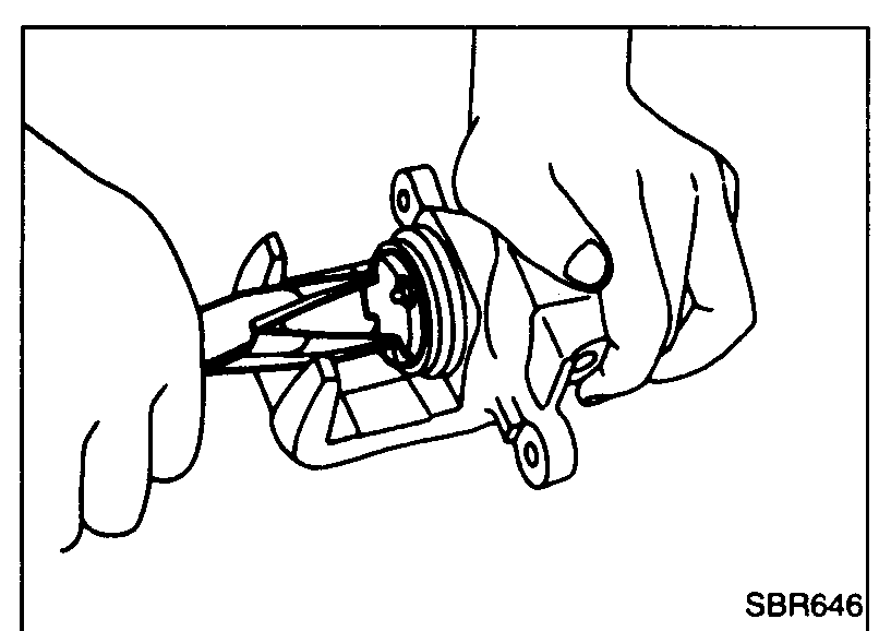 Step 1: hands using long-nose pliers rotating the piston counterclockwise to back it out of the cylinder.