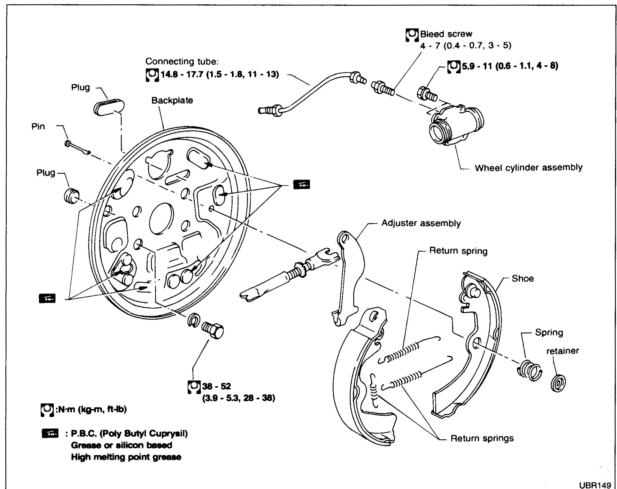 REAR DRUM BRAKE — Exploded view / Removal