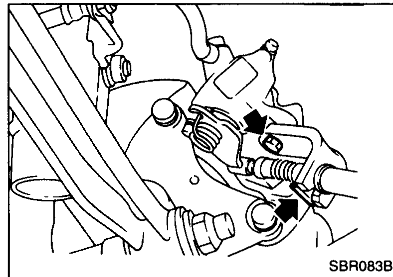 Step 1-3: parking-brake handle with center console removed; arrows at warning-lamp connector and at adjusting nut on lever base.