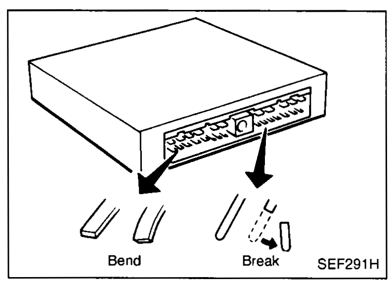 ECM harness connector with lever showing Fasten/Loosen directions.