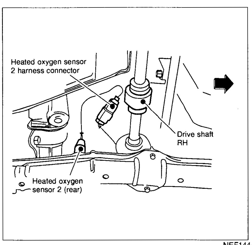 Heated oxygen sensor 2 harness connector, Heated oxygen sensor 2 (rear), Drive shaft RH.