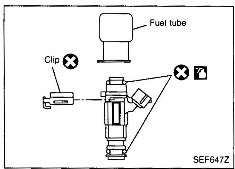 Fuel injector with clip and O-rings on fuel tube.