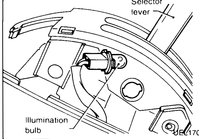 N·CVT selector lever trim — illumination bulb beneath the selector window.