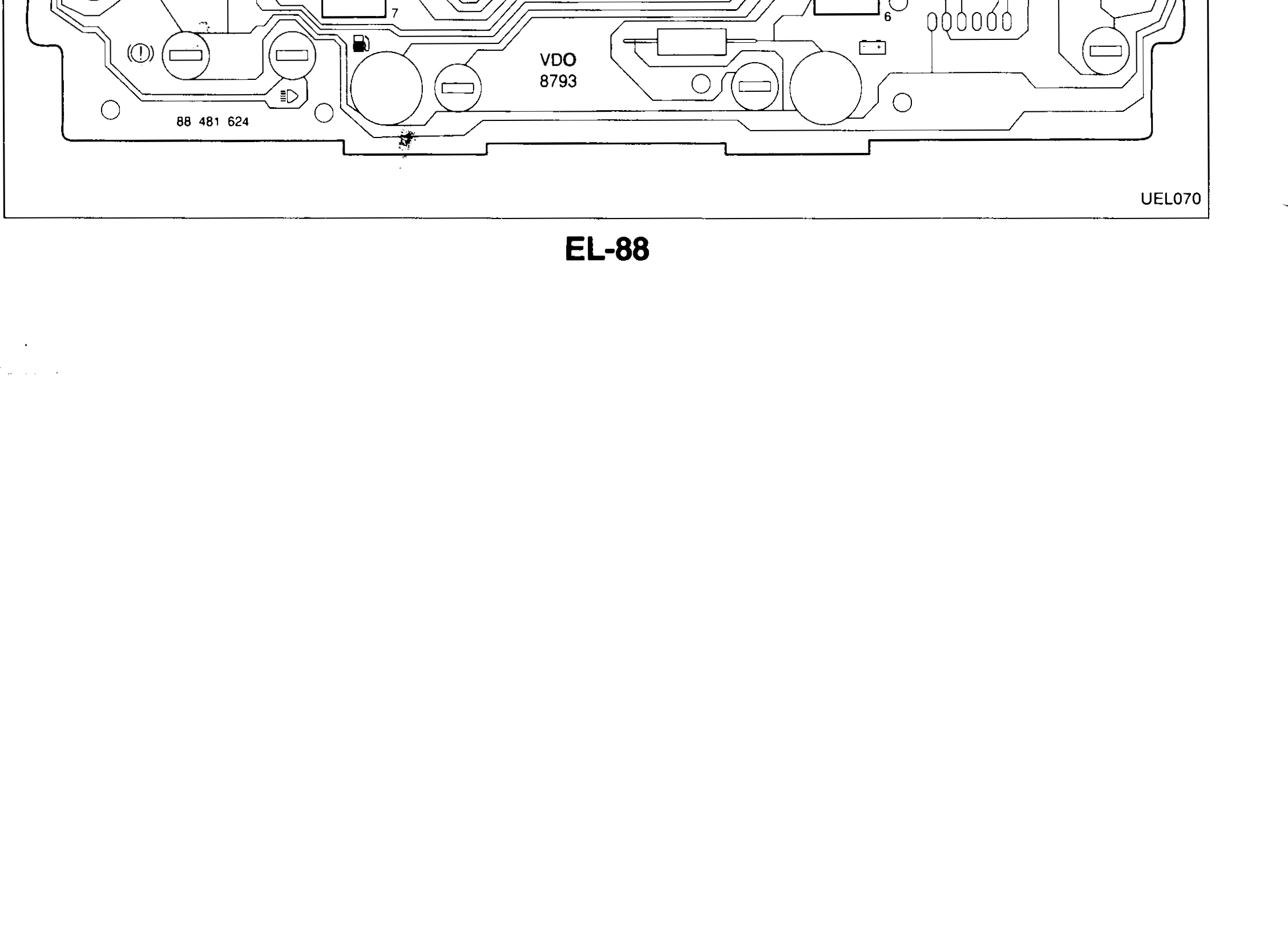 Flexible printed circuit board (f.p.c.b.) — back of instrument pack PCB with ABS, N·CVT and VDO 8793 markings + part number 88 481 624.