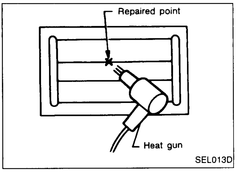 Continuity check of repaired point with a tester (ohmmeter) connected across the repaired filament section. Label 'Repaired point' with arrow to the repaired filament.