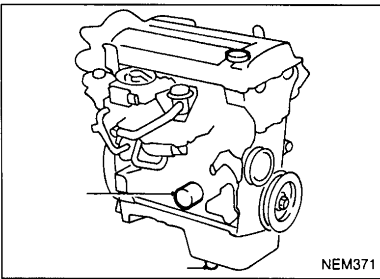 Side view of the engine with the oil pan removed showing the upper timing chain area, oil strainer, and crankshaft pulley.