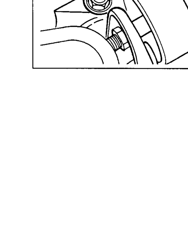 Close-up of the engine front mounting bracket with the engine supported by a jack from below. Shows the bracket fasteners to be removed.