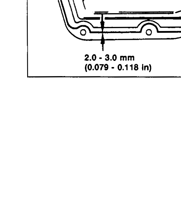 Cam sprocket cover with liquid gasket bead applied around its mating surface. Callout: 'Liquid gasket'. Annotation: bead width 2.0 - 3.0 mm (0.079 - 0.118 in).
