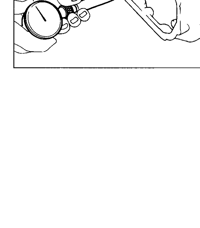Micrometer measuring camshaft cam-lobe height (cam tip to base circle).
