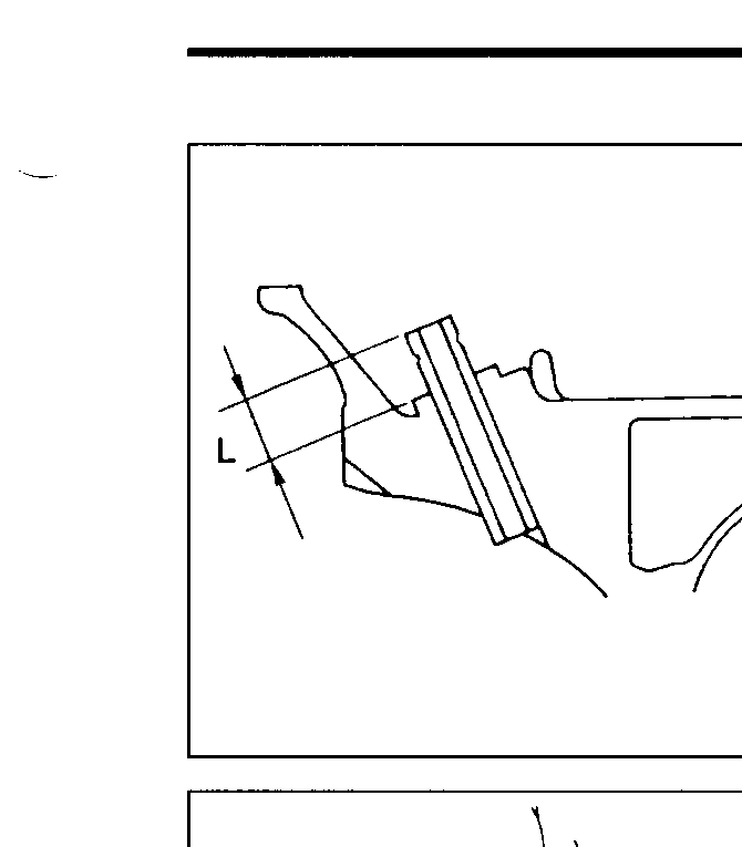 Section view of cylinder head showing two valve guides pressed in from above; arrows labelled "L" indicate guide projection height above the cylinder head spring seat surface.