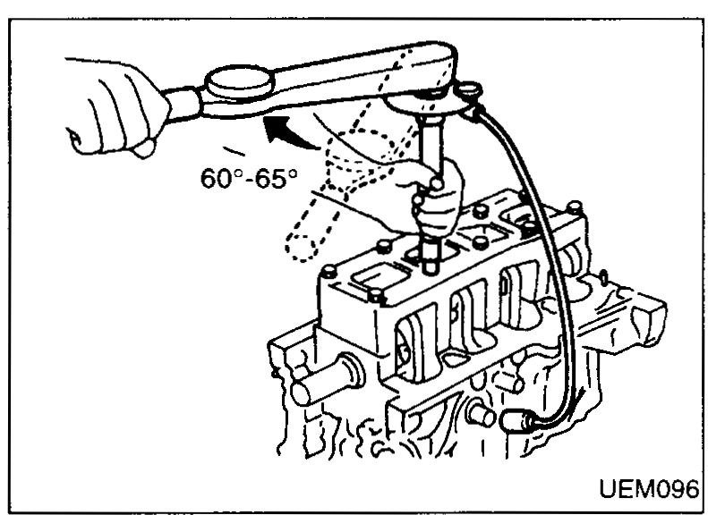 Top view of main bearing beam (ladder frame) over crankshaft with bolt-tightening order numbered 1 through 10 in two rows; arrow on the right indicating front. Caption: "Tighten in numerical order."