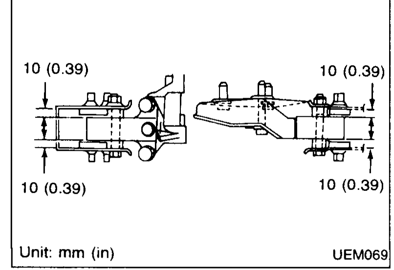 Crane/hoist with chains attached to engine slinger brackets at front and rear of the engine, lifting load. Engine being raised away from mounts.