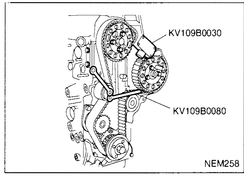 Front of engine with two views: (left) full belt routing, (right) close-up of an injection-pump sprocket being rotated slightly anti-clockwise (CC arrow) to engage the timing belt teeth — illustrates installation steps 4–6.