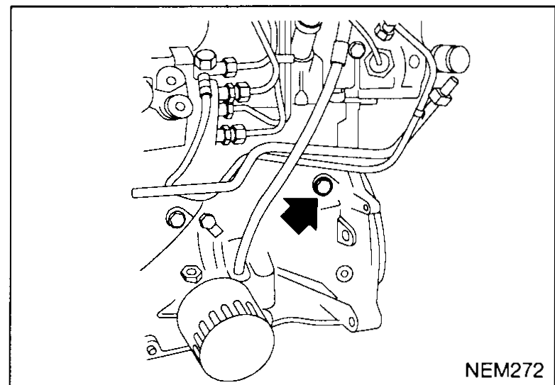 Front exhaust pipe at the manifold flange with an arrow pointing to the flange bolts being removed — illustrates removal step 3.