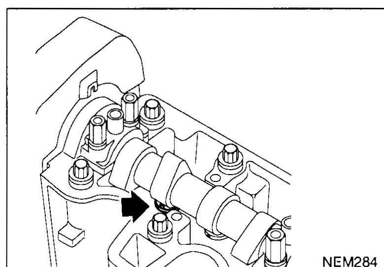 Top view of cylinder head with the rocker cover removed showing which valve lifters to measure on the second rotation (after 360° crank rotation) — small markers on the remaining valves.