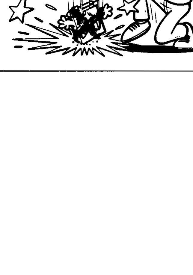Cartoon illustration of a mechanic touching an electronic control unit and being shocked by static electricity (stars/lightning marks). Label points to 'Control unit'.