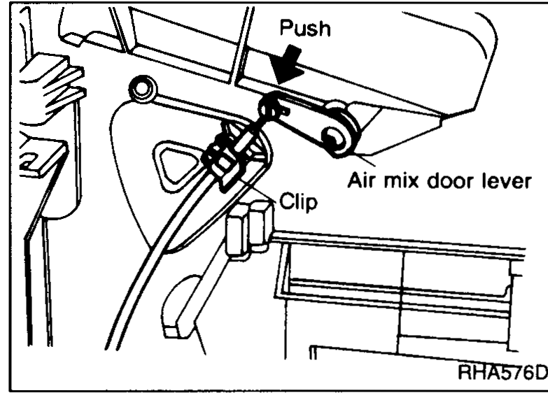 Water cock control rod adjustment: arrows showing 'Push' on control rod with the link lever in Full Cold Position.