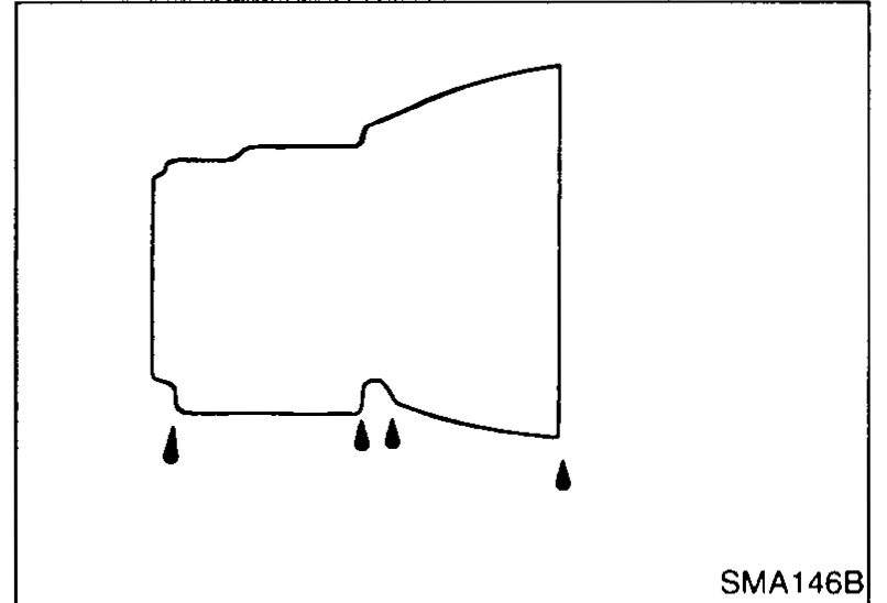 Underside view of N-CVT housing showing fluid drips — illustration of leak check.