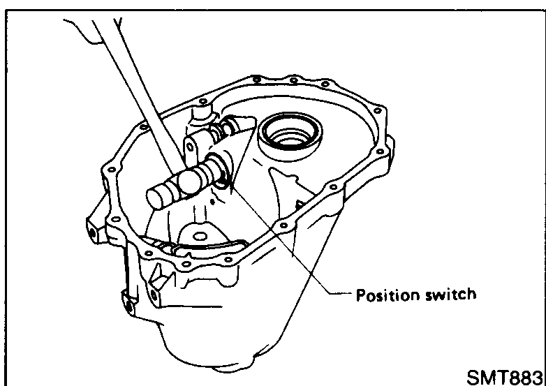 Top view of transaxle case with the position switch indicated for removal.