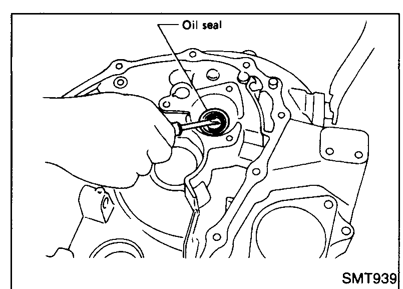 Removing the input shaft oil seal from the clutch housing using a pick/hook tool.