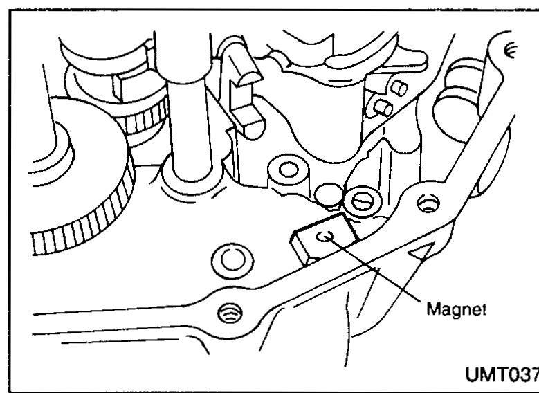Magnet being placed on the clutch housing inside the case (callout 'Magnet').
