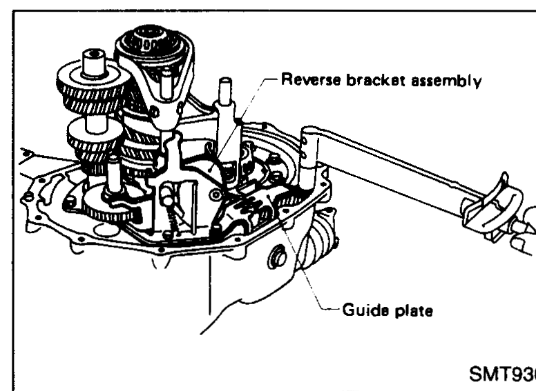 Reverse bracket assembly and guide plate being installed onto the clutch housing.