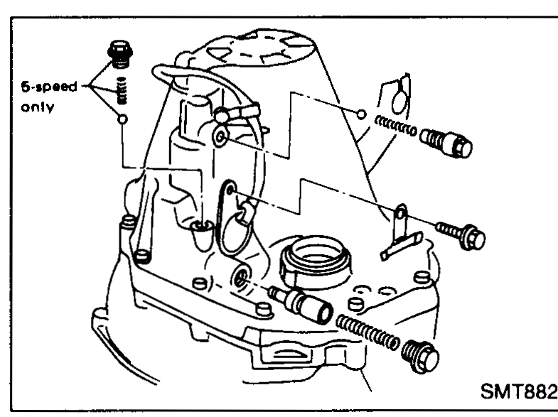 Transmission case being installed on the clutch housing; position switch (callout) being installed on top.