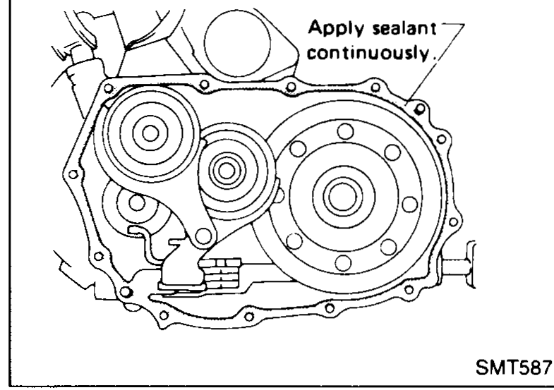 Hand using a tool to insert the fork shaft through the shift forks and clutch housing; support spring must be greased before installing.