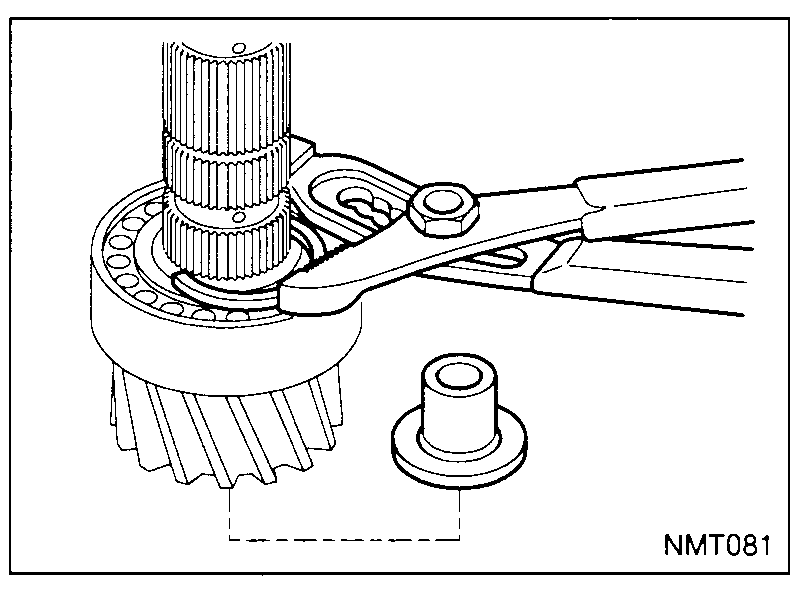 Two views of the 5th synchronizer: left, three-quarter view of the assembled coupling sleeve on its hub; right, a half-section diagram showing the internal hub/sleeve cross-section with the spline profile. Label 'Subscribe Synchronizer' / '5th Synchronizer' is in the panel header.