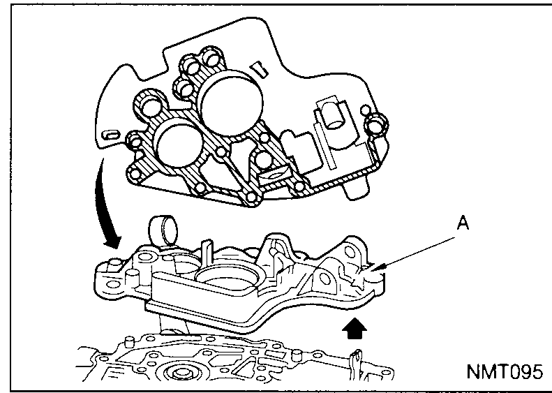 Transaxle case showing the differential ring-gear seated, with a small coil spring and the reverse-fork locking finger / detent installed in their bore above the diff. Inner casting ribs and bearing bores are visible around them.