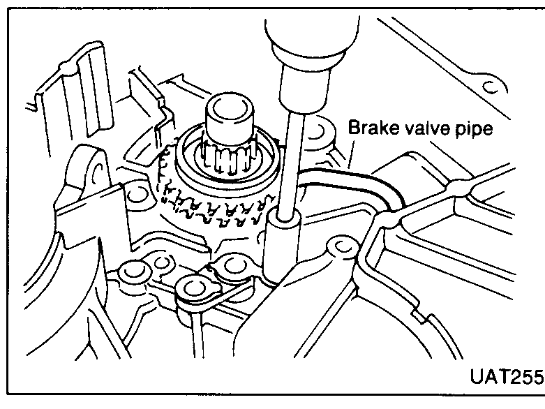 Brake valve pipe being secured with a tool over the gear.