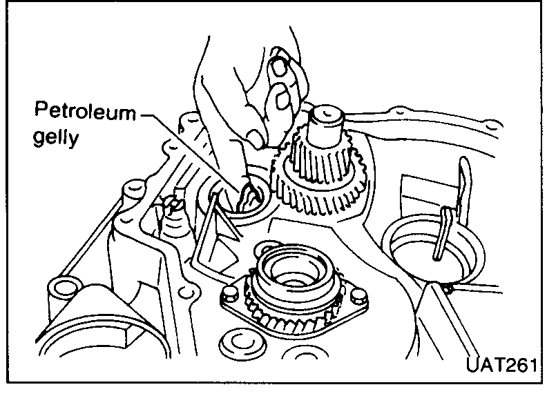 Petroleum jelly being applied with a finger to the needle bearing on the final drive seat.