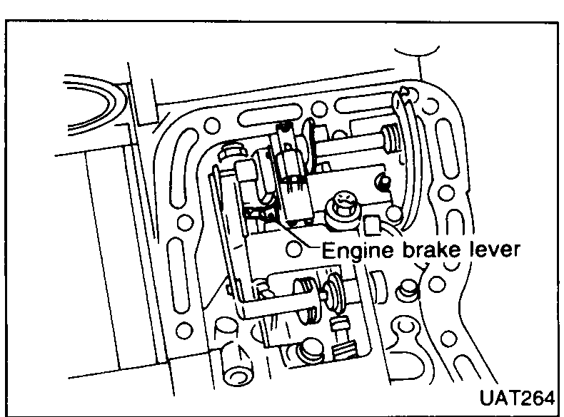 Engine brake lever contacting the rear of ratio sensor adjusting bolt area.