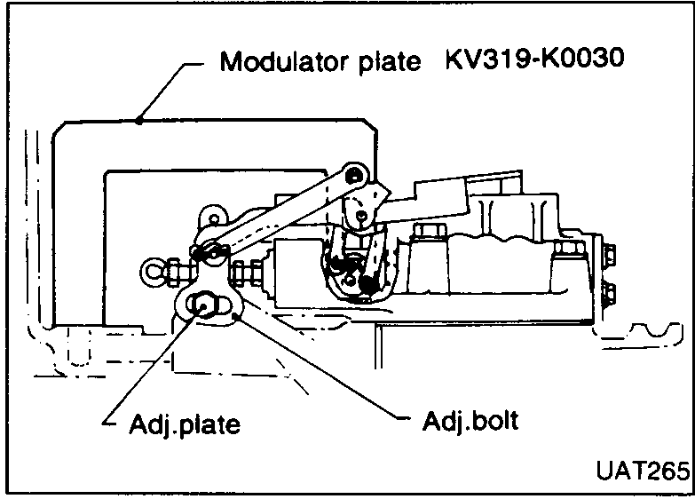 Modulator plate KV319-K0030 SST positioned over valve body with adjuster plate and adjuster bolt called out.