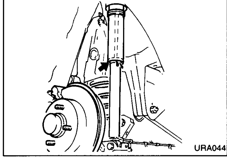 Close-up of the rear hub / wheel-bearing area with the stabilizer link visible. A callout '1' points to the lock nut on the hub.