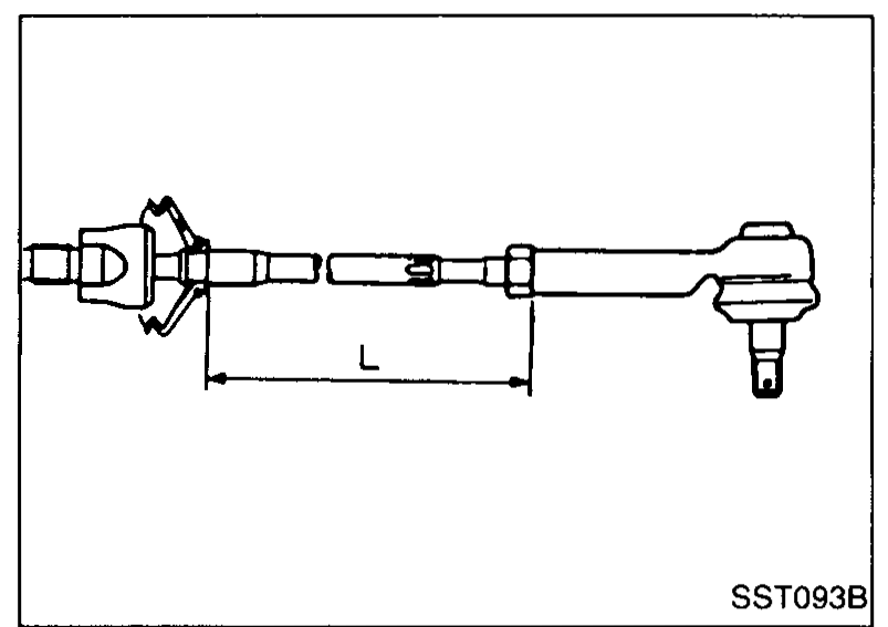 Tie-rod assembly with horizontal length dimension 'L' shown from inner socket to outer-socket lock nut.